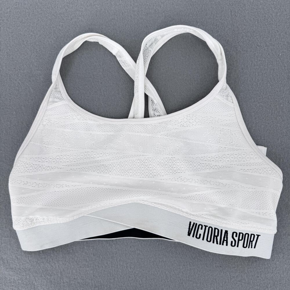 Victoria Sport Sports Bra Womens‎ Medium White Racerback The Player Mesh Logo